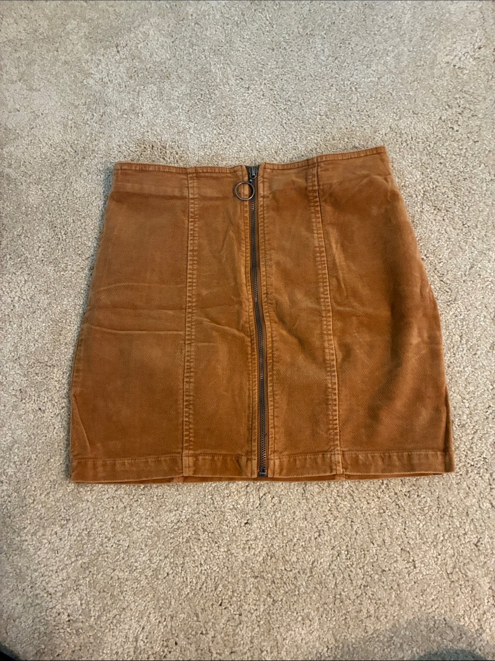 Forever 21 Tan Corduroy Front-Zip Mini Skirt